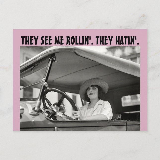 FUNNY RETRO HOUSEWIFE DE SER MIG ROLLIN Postcards Vykort (Framsida)