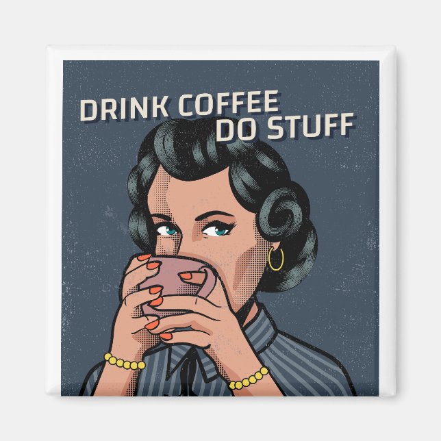 FUNNY RETRO HOUSEWIFE WOMAN COFFEE FRIDGE MAGNET (Framsidan)