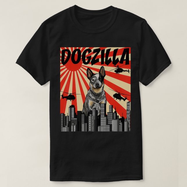 Funny Retro Japanese Dogzilla Australian Cattle Do T Shirt (Design framsida)