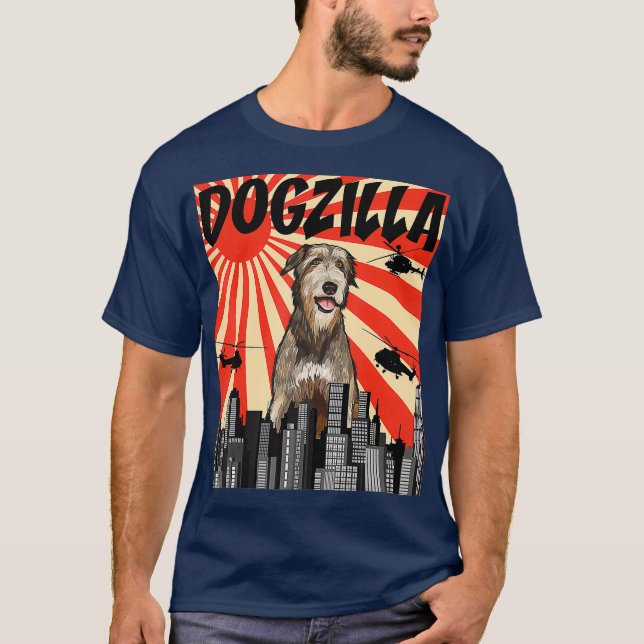 Funny Retro Japanese Dogzilla Irish Wolfhound T Shirt (Framsida)