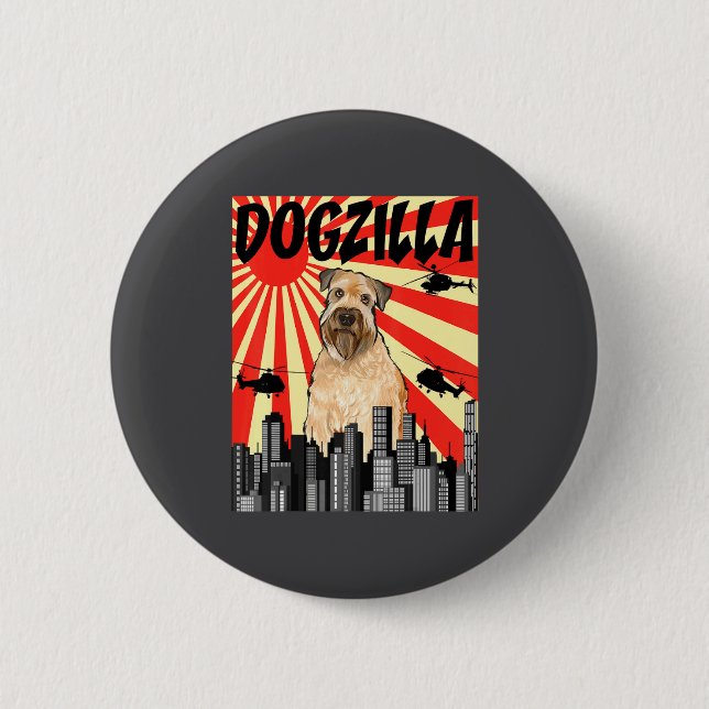 Funny Retro Japanese Dogzilla Soft Coated Wheaten  Knapp (Framsida)