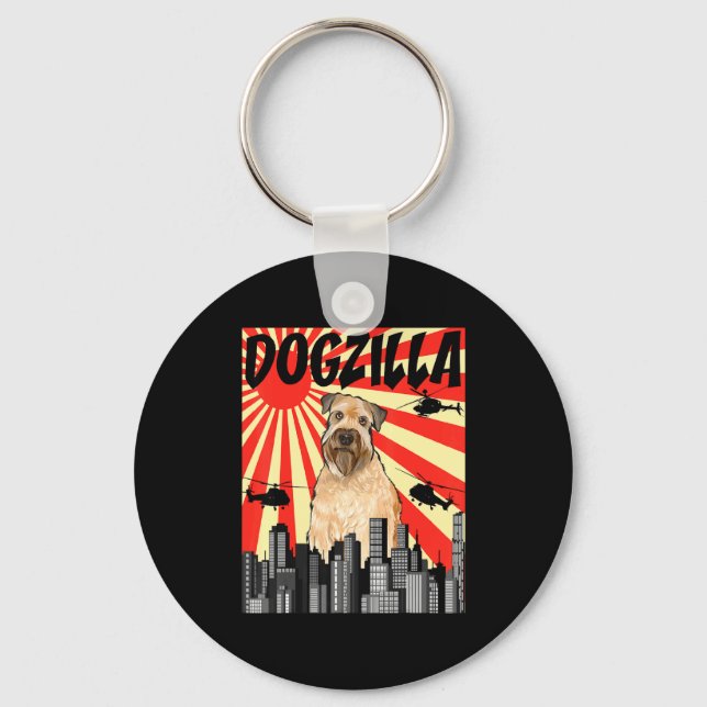 Funny Retro Japanese Dogzilla Soft Coated Wheaten  Nyckelring (Framsida)