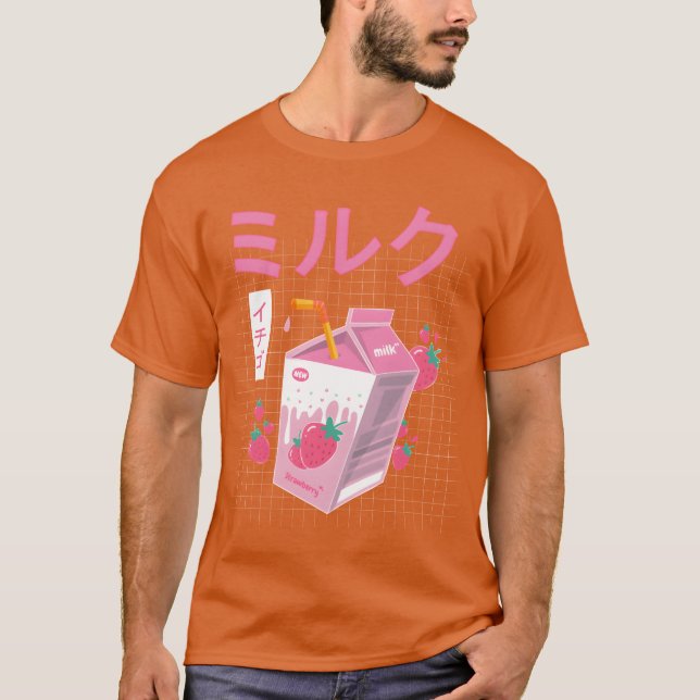 Funny Retro Japanese Kawaii Strawberry Milk Shake  T Shirt (Framsida)