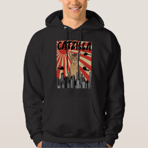Funny Retro japansk Catzilla Abyssinian Cat Hoodie