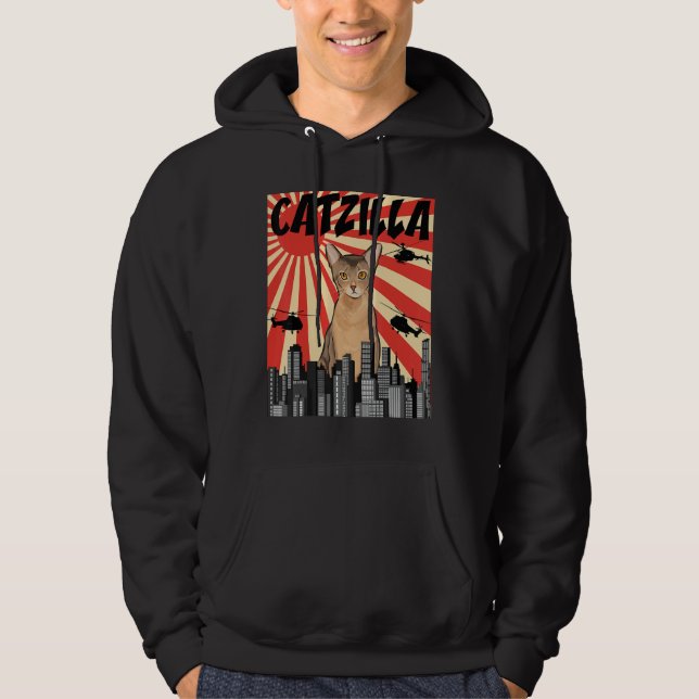 Funny Retro japansk Catzilla Abyssinian Cat Hoodie (Framsida)