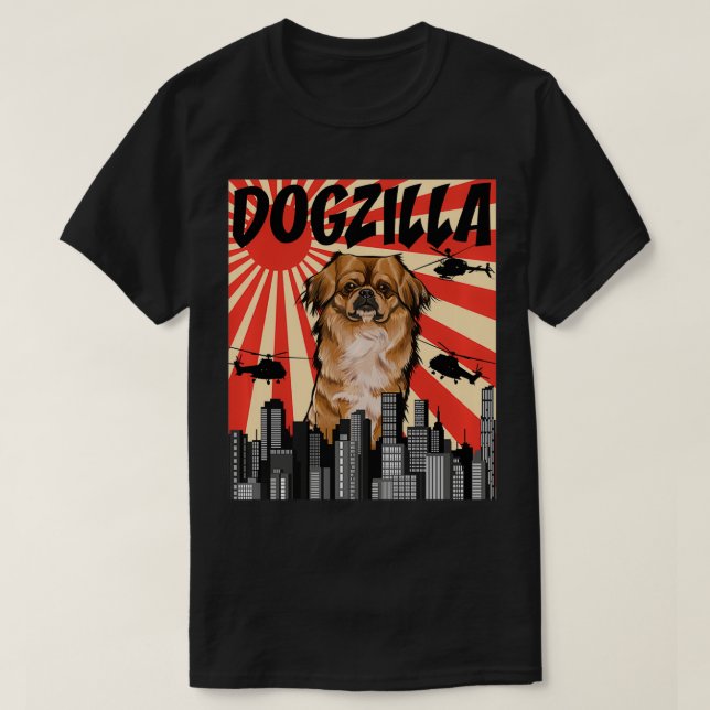 Funny Retro Japansk Dogzilla Pekingese Pullover T Shirt (Design framsida)