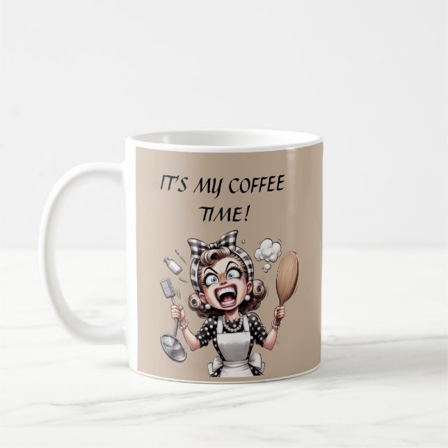 Funny retro lady customizable kaffemugg (Vänster)