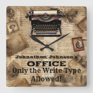 Funny Retro Man Cave Vintage Typewriter Wall Clock Fyrkantig Klocka