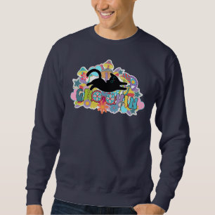 Funny Retro Mushroom Groovin Flowers Black Cat Lång Ärmad Tröja