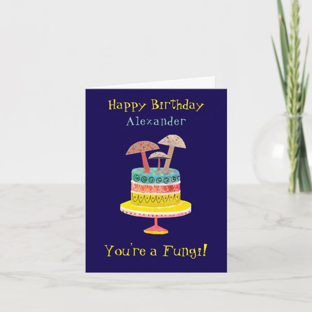 Funny Retro Mushroom Pun Cute Fungi Birthday Kort (Framsida)