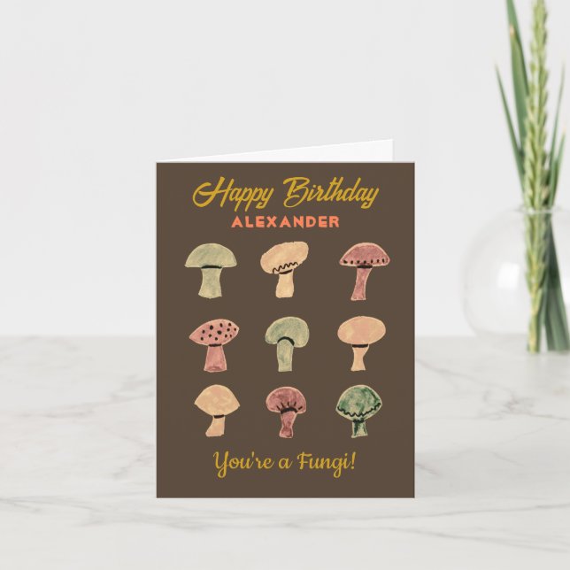 Funny Retro MushRumPun Cute Fungi Birthday Kort (Framsida)