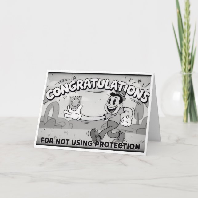 Funny Retro "Not Using Protection" Baby Card Tack Kort (Framsida)
