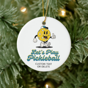 Funny Retro Pickleball Tecknad Mascot Anpassningsb Julgransprydnad Keramik