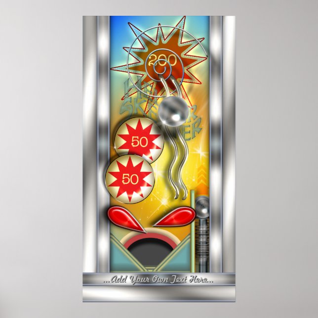 Funny Retro Pinball Maskin Personlig Poster (Framsidan)