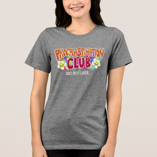 Funny Retro Procrastination Club  Rainbow T Shirt (Framsida)