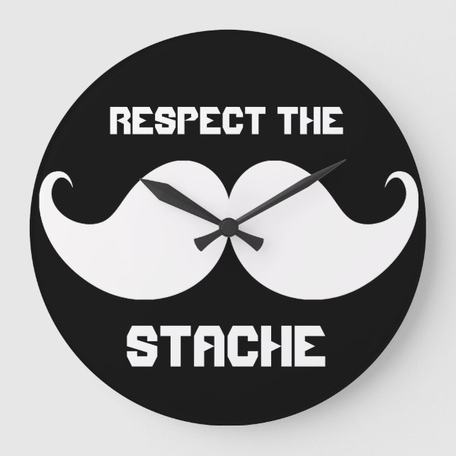 Funny Retro Respect Stache Mustache Mustache Musta Stor Klocka (Framsida)