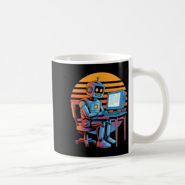 Funny retro robot coding computer screen Funny ret Kaffemugg (Höger)