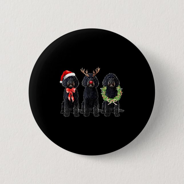 Funny Retro Santa Black Goldendoodle Dog Reindeer  Knapp (Framsida)