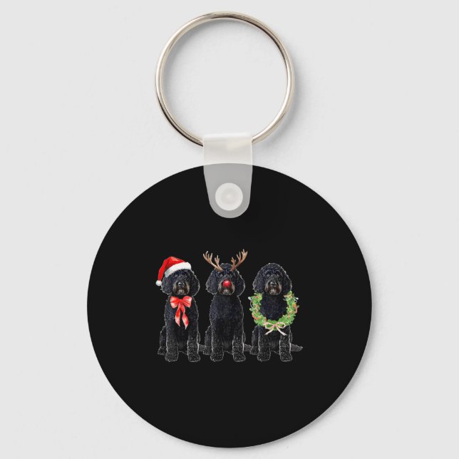 Funny Retro Santa Black Goldendoodle Dog Reindeer  Nyckelring (Framsida)