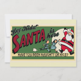 Funny Retro Santa Tecknad Naughty eller Nice Flat Julkort