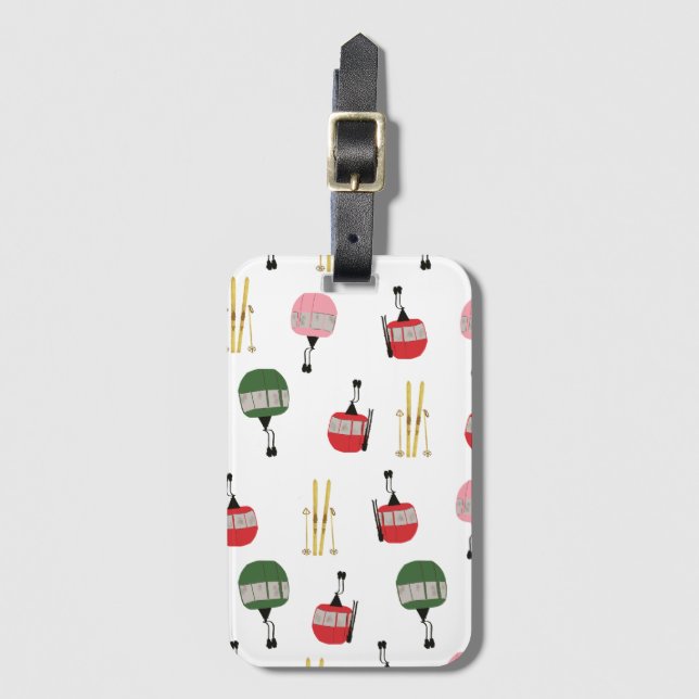 Funny Retro Ski Hiss Gondola Winter Skiing Skiers Bagagebricka (Framsida vertikal)