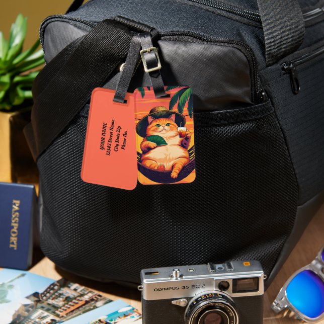 Funny Retro-sommarkattavacation Bagagebricka (Fram & Baksida)