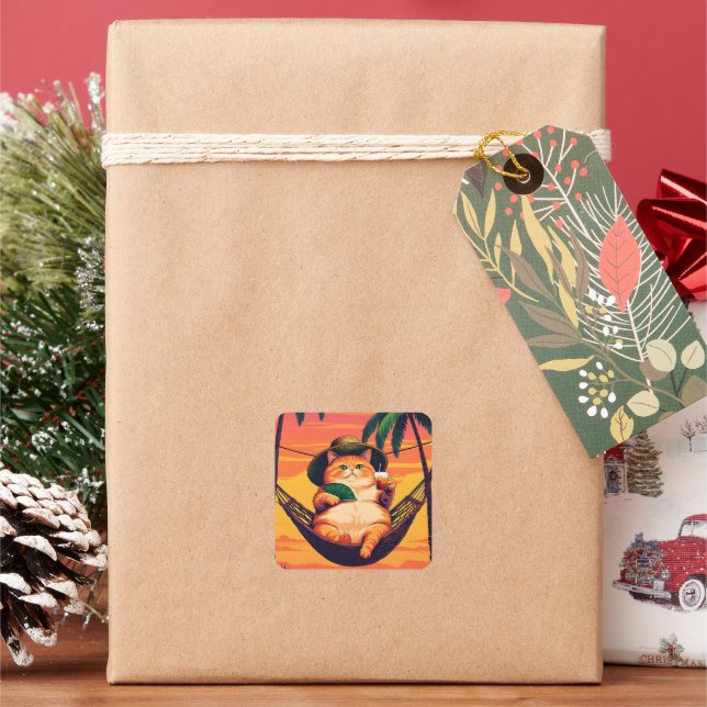 Funny Retro-sommarkattavacation Fyrkantigt Klistermärke (Semester)