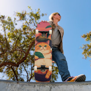 Funny Retro-sommarkattavacation Mini Skateboard Bräda 18,5 Cm