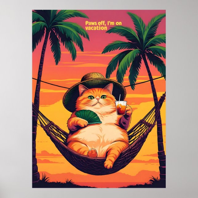 Funny Retro-sommarkattavacation Poster (Framsidan)