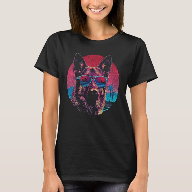 Funny Retro Stil German Shepherd Wearing Sunglass T Shirt (Framsida)