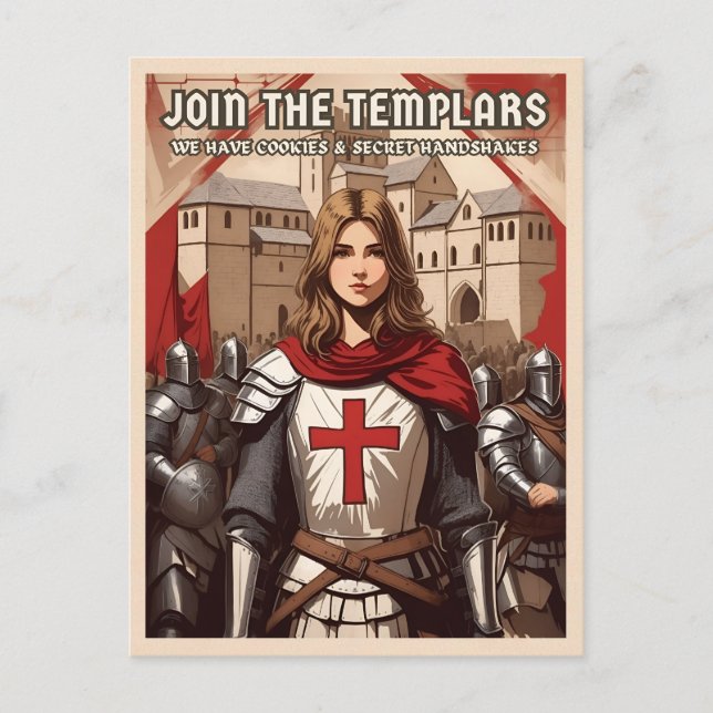Funny Retro Stil Medieval Templar Knight Humor Vykort (Framsida)