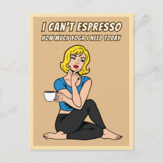 Funny Retro Style Coffee Yoga Humor Pop Art Vykort