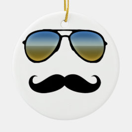 Funny Retro Sunglass med Mustache Julgransprydnad Keramik