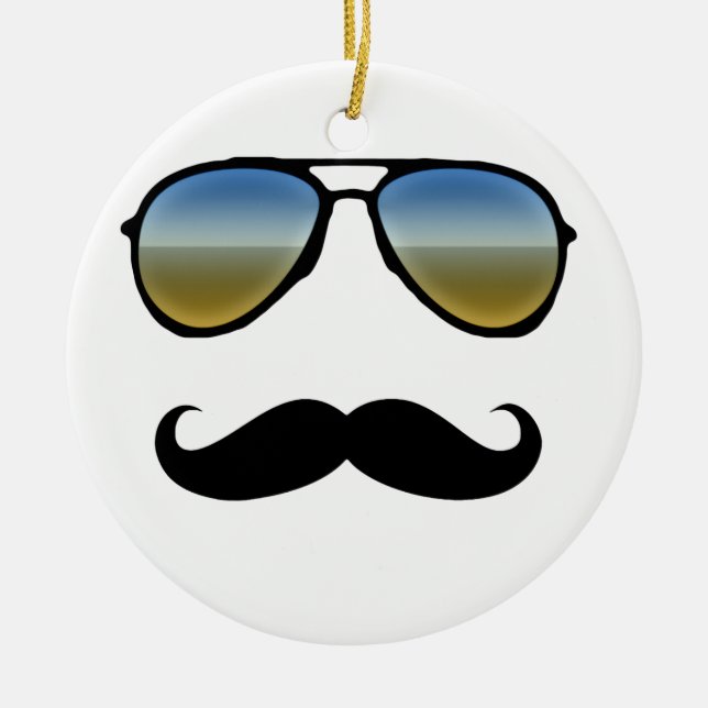 Funny Retro Sunglass med Mustache Julgransprydnad Keramik (Framsidan)