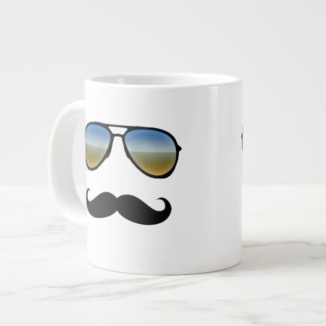 Funny Retro Sunglass med Mustache Jumbo Mugg (Framsida vänster)