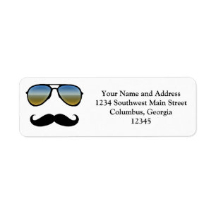 Funny Retro Sunglass med Mustache Returadress Etikett