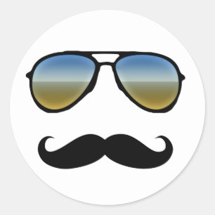 Funny Retro Sunglass med Mustache Runt Klistermärke