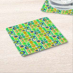 Funny Retro Tapet - orangens grönt blå Underlägg Papper Kvadrat