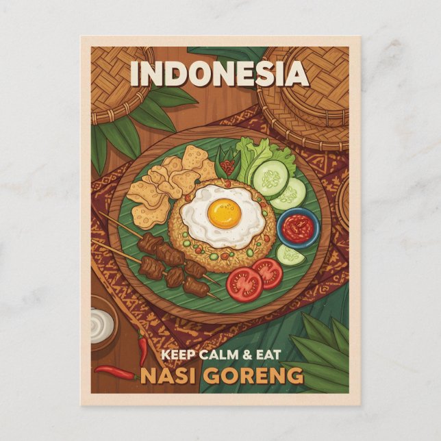 Funny Retro Travel Indonesia Nasi Goreng Food Vykort (Framsida)