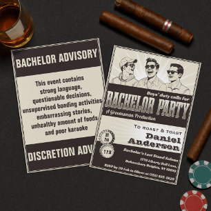 Funny Retro Vintage Monochrome Bachelor Party Inbjudningar