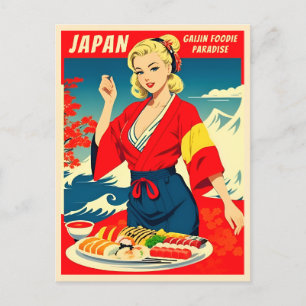 Funny Retro Vintage resor Japan Sushi Humor Vykort