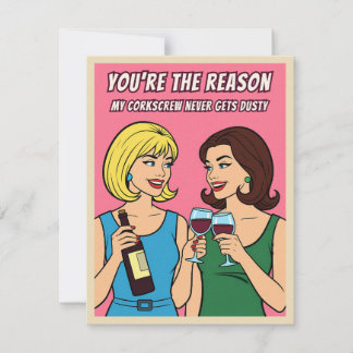 Funny Retro Vintage Wine Humor BFF Pop Art Card Julkort