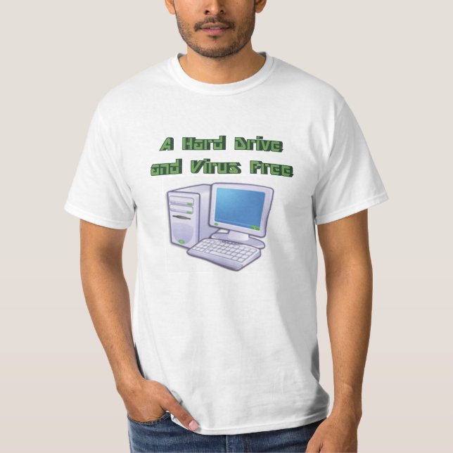 Funny Retro Virus Free Computer Geek Nerd Tee Shirt (Framsida)