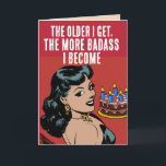 FUNNY RETRO WOMAN FRIEND BIRTHDAY GREETING CARDS KORT<br><div class="desc">FUNNY RETRO WOMAN "BADASS" BIRTHDAY Card</div>