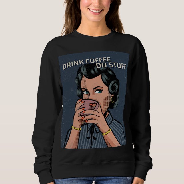 FUNNY RETRO WOMAN HOUSEWIFE COFFEE T-SHIRTS (Framsida)
