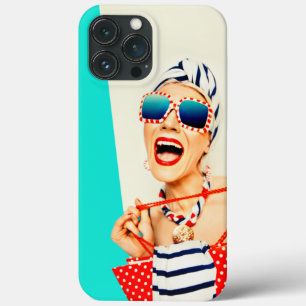 Funny Retro Woman in Red Lipstick and Sunglasses