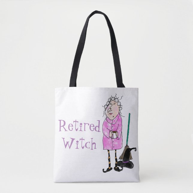 Funny Retrött Witch Halloween Tote Bag Tygkasse (Framsida)