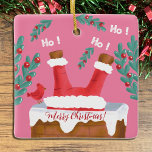 Funny Reversible Rosa Santa Ornament<br><div class="desc">En söt och roligt rosa Jultomten reversibel ornament där han på ena sidan visar sig gå ner på skorsten, sina fötter i luft, under den vaksamma ögat av en kardinal, och på den andra sidan står han med en jingle-klocka i ena handen och 3 presenter i den andra. Anpassa den...</div>