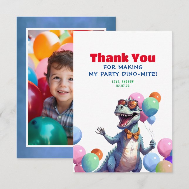 Funny Rex Dinosaur Birthday Tack Photo (Fram/baksida)