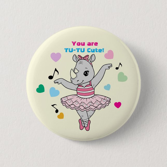 Funny Rhino Ballerina "Tu-Tu Cute" Girls Valentine Knapp (Framsida)